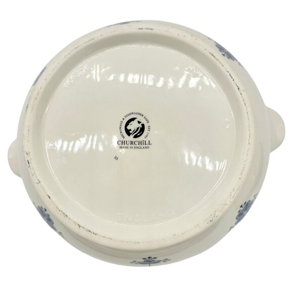 Churchill Serving Bowl with Lid 8 inch Diameter White Blue Floral Design England - Picture 3 of 12